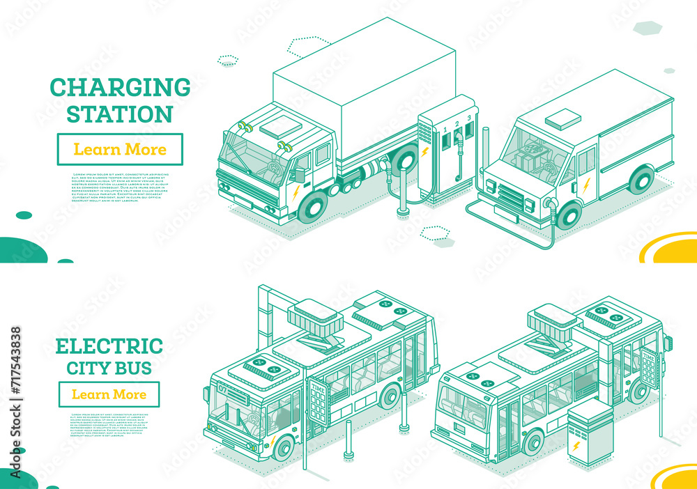 Isometric Electric Bus on Charging Station. Outline Concept ...