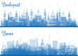 © BooblGum - Outline Bonn Germany and Budapest Hungary City Skyline set with Blue Buildings. Illustration. Business Travel and Tourism Concept with Historic Architecture. Budapest Cityscape with Landmarks.