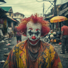 Sticker - sad joker clown in slum place, Ai Generated Images