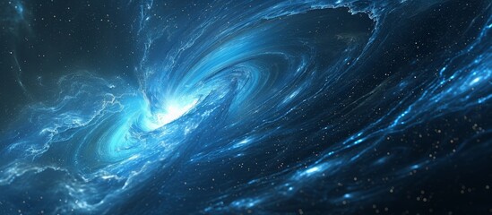 Wall Mural - Computer generated abstract 3D rendering of a blue glowing gravitational wave in deep space.