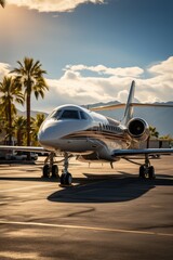 Wall Mural - Private jet on a runway, ready for an exotic adventure, Generative AI