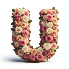 Wall Mural - The letter U is made out of rose flowers, the Rose Alphabet, and Valentine Designs, on a White background, isolated on white, photorealistic	