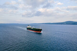 Fototapeta Big Ben - Aerial view of Oil tanker ship underway ship transport underway through Dardanelles Strait in Turkey. Worldwide logistic of oil and global trade