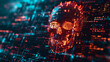 Malicious Flaming skull set in a matrix of code