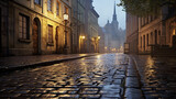 Fototapeta Uliczki - morning rain in an old european city. raindrops pattern