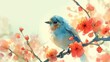  watercolor cute blur bird in red hawthorn flower blossom, generative Ai