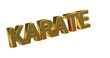 Karate - plakative goldene 3D-Schrift, Kampfsport, Selbstverteidigung, Disziplin, Training, Wettkampf, Tradition, Japan, Karateka,  Körperbeherrschung, Kihon, Kata, Kumite, Rendering