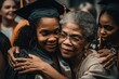 Mother hugging her daughter in graduation cap