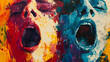 Dramatic Painting of Two People Screaming in Conflict