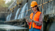 © Nurul - Engineer girls with a tablet, standing at the dam.