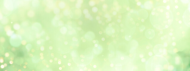 Wall Mural - spring background - abstract banner - green and gold blurred bokeh lights -	