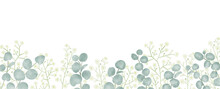 ユーカリとかすみ草の花のイラストフレーム, 手描きのかわいいお花