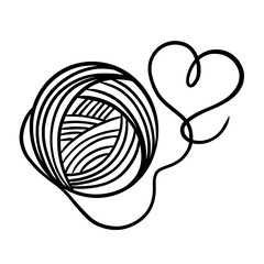 Ball of string making a heart shape line art