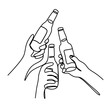 © Noppharat - Hands holding beer bottles one line art