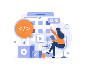 Wall Mural - mobile application development process flat vector illustration. software api prototyping and testin