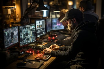 Wall Mural - Dedicated group of system engineers working late into the night, ensuring their HTML and cloud projects meet deadlines, Generative AI