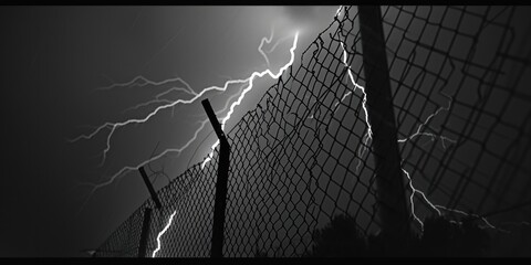 Wall Mural - a powerful lightning bolt captured in a striking black and white photograph. perfect for illustratin