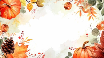 Sticker - A beautiful watercolor painting depicting autumn leaves and pumpkins. Perfect for adding a touch of fall to any project