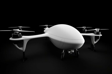 Wall Mural - 3D model of unmanned aerial vehicle on black backdrop. Generative AI