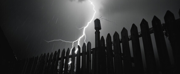 Wall Mural - a striking black and white photo capturing a powerful lightning bolt. perfect for adding a dramatic 