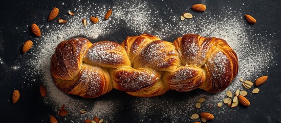 Sticker - Sugar and almonds are sprinkled over baked yeast plait.