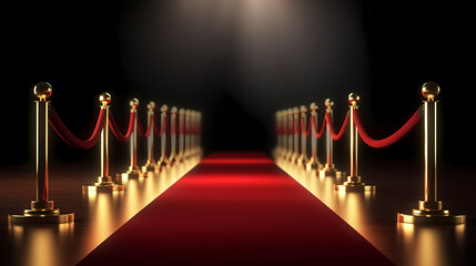 Red carpet staircase with smoke and spotlights, holiday awards ceremony event