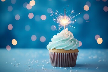 Poster - a cupcake with glitter on a blue background