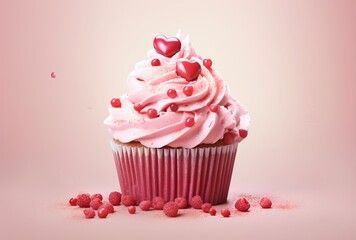 Wall Mural - an example of a cupcake in pink frosting with pink hearts