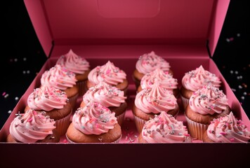 Poster - pink, cupcakes in a cardboard box with frosting