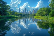 Chicago Skyline Reflection: A Monthly Event In The City Generative AI