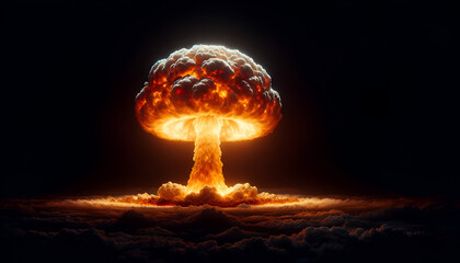 Nuclear Inferno: A Blazing Mushroom Cloud Erupts in a Dark Sky.
Generative AI.
