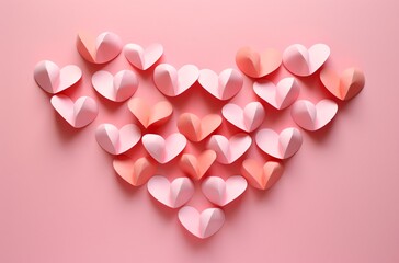 Wall Mural - paper hearts made of pink toy paper in the shape of hearts on a pink background