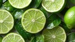 Appealing background with fresh slices of lime, arranged creatively to highlight the fruit's freshness and details.