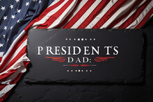 Presidents Day Banner Design. Premium Holiday Background With US Flag On Black Slate Designs.