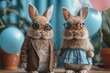 Bunny Bros - A playful and creative title that highlights the two bunnies wearing sunglasses and a tie, which is a popular trend in fashion. Generative AI