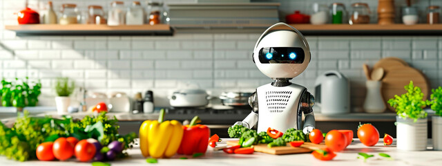 robot chef in the kitchen. Selective focus.