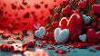 Valentine's Day concept with cascading hearts in various sizes creating a dynamic and festive 3D composition