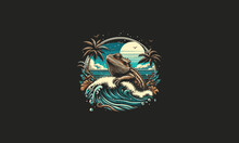 Iguana On Sea Vector Illustration Flat Design