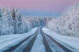 Fototapeta Na ścianę - Lapland in winter with large amount of snow during colourful sunset