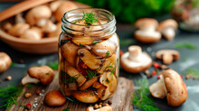 Preserving Mushrooms In Jars. Selective Focus.