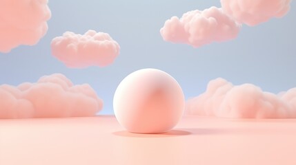 Wall Mural - Generative AI, Peach fuzz color of 2024, fantastic 3d clouds on the floor, sky and landscape. Gentle colors and with bright lights..	
