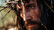© yanadjan - portrait of Jesus Christ in a crown of thorns. Selective focus.