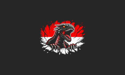 dino with flag indonesia vector artwork design