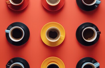 Sticker - coffee cups on red background