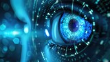 Fototapeta Konie - futuristic digital eye data network and cyber security technology background