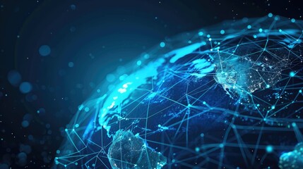Blue futuristic background with planet Earth Internet and technology background