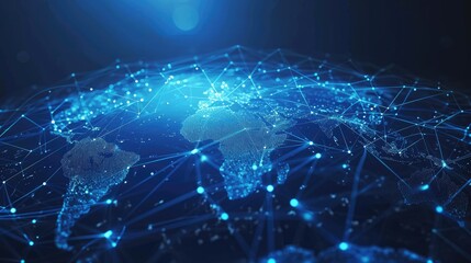 Blue futuristic background with planet Earth Internet and technology background