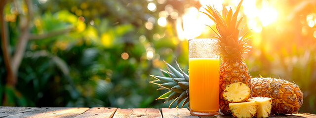 Wall Mural - pineapple juice in a glass. Selective focus.