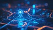 futuristic map pin location AI technology background