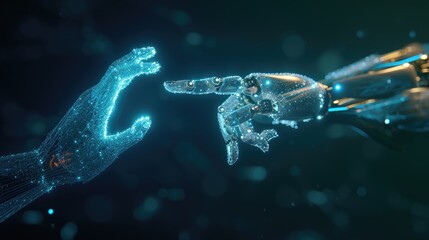 Robot hand touch wireframe light connection structure background
